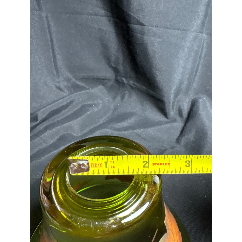 Olive Green Glass Candle Shade Hand Painted‎ Fall Autumn Leaves Jar Topper 6.5in - Picture 6 of 9
